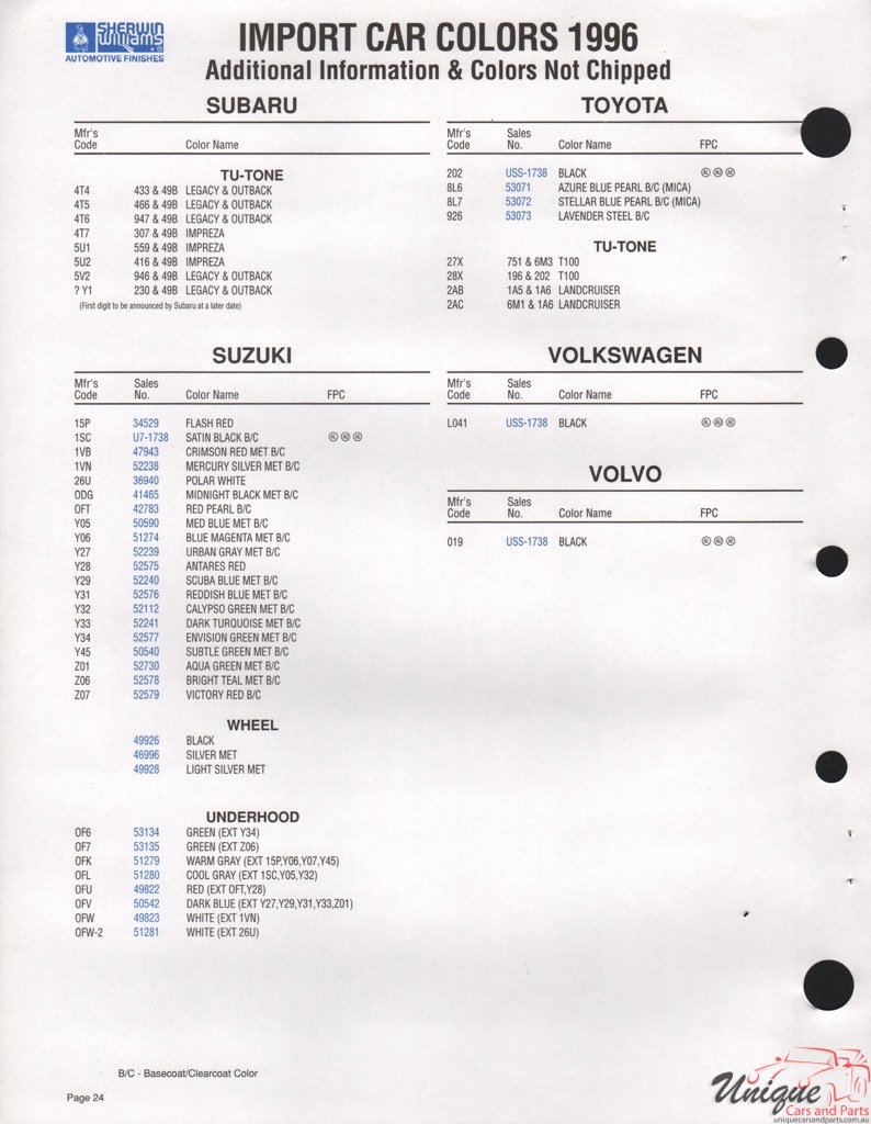 1996 Toyota Paint Charts Williams 3
